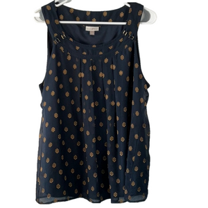 Roz & Ali Blue and Gold Sleeveless Tank Top with Pleated Relaxed Style